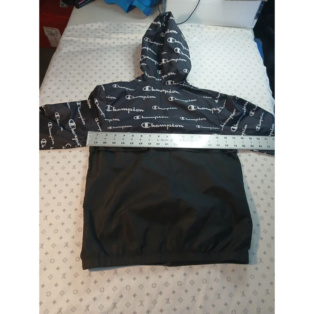 Champion Boys Windbreaker Jacket Medium S Small Black White All Over Print Zip